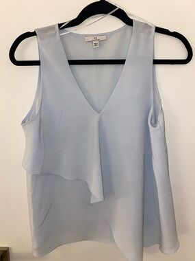 H by Halston Light Blue Sleeveless V-Neck Ruffle Top